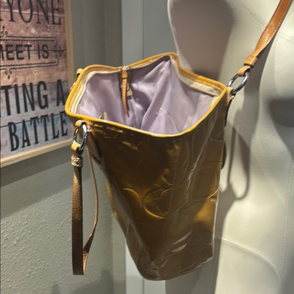 Coach Yellow Signature Tote with Leather Trim - Picture 7 of 16